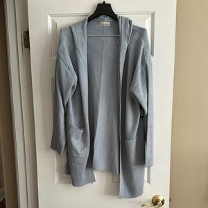 Blue Knit Cardigan Sweater with Open Front
